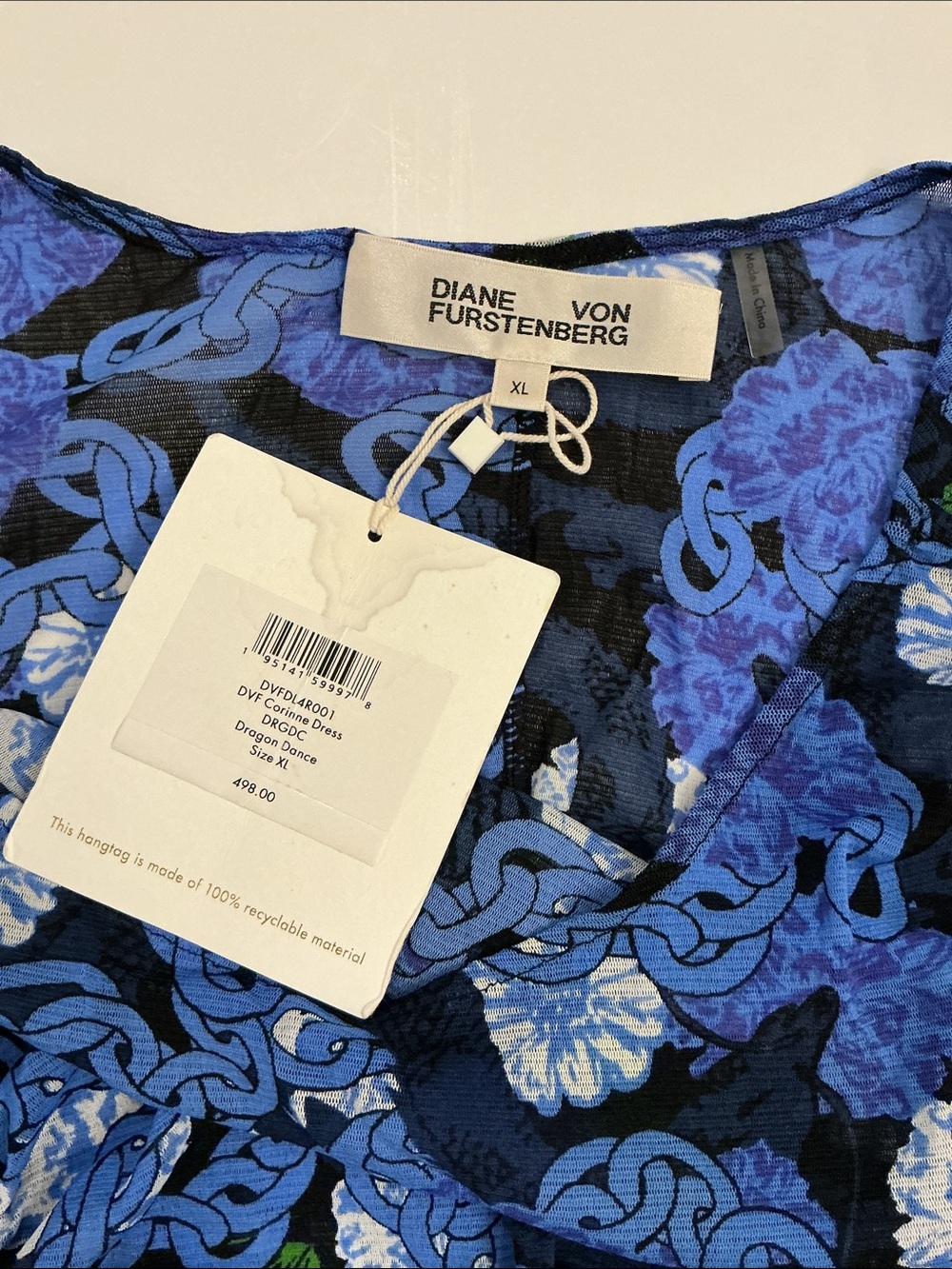 NWT Diane Von Furstenberg Corinne Dragon Dance Dress Blue Floral Print XL - Picture 3 of 11